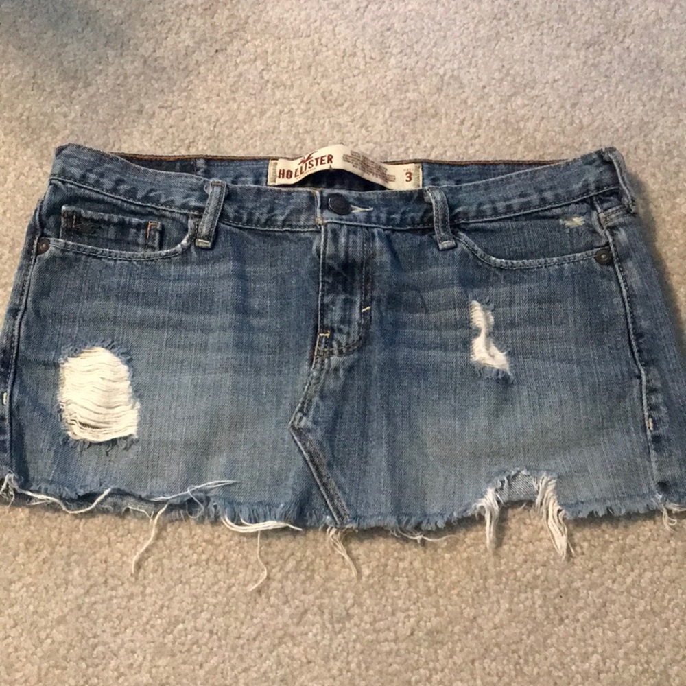 Denim mini skirt with distress